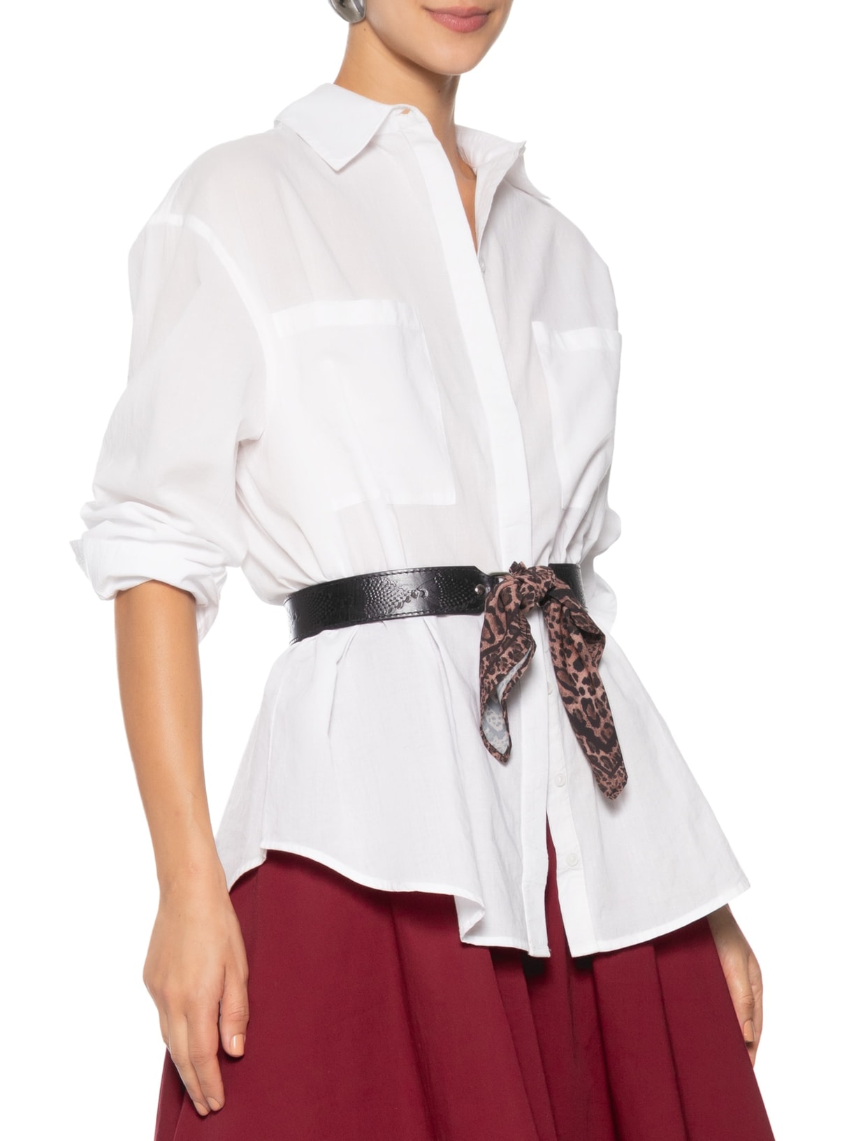 Cinto Feminino Texturizado Em Couro + 2 Lenços Preto '2Essential