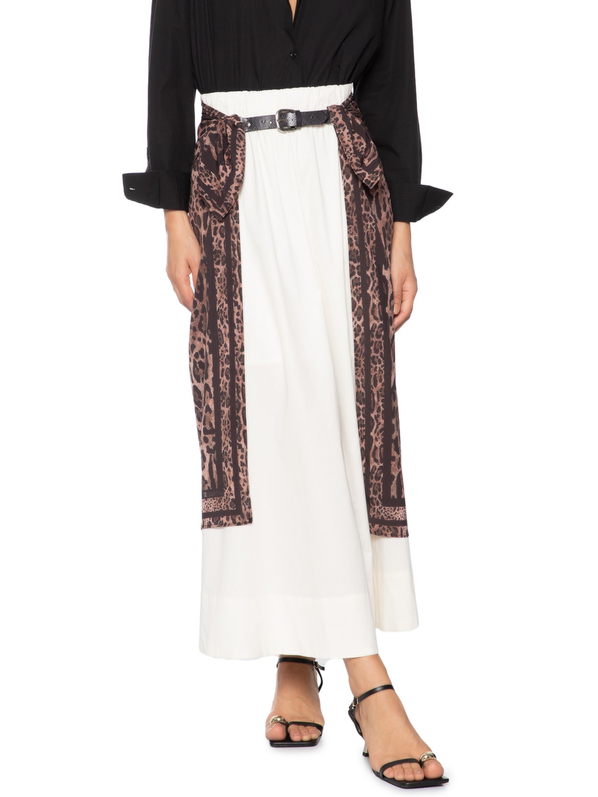 Cinto Feminino Texturizado Em Couro + 2 Lenços Preto '2Essential