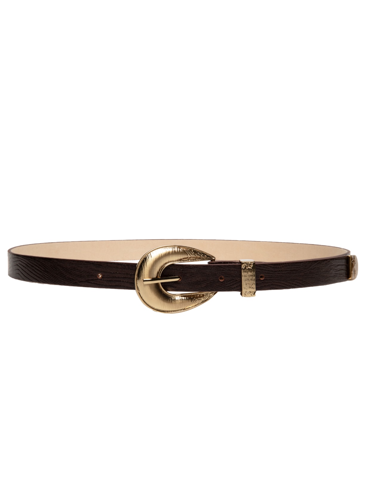 Cinto Feminino Texturizado Em Couro Com Fivela Maxi - Marrom