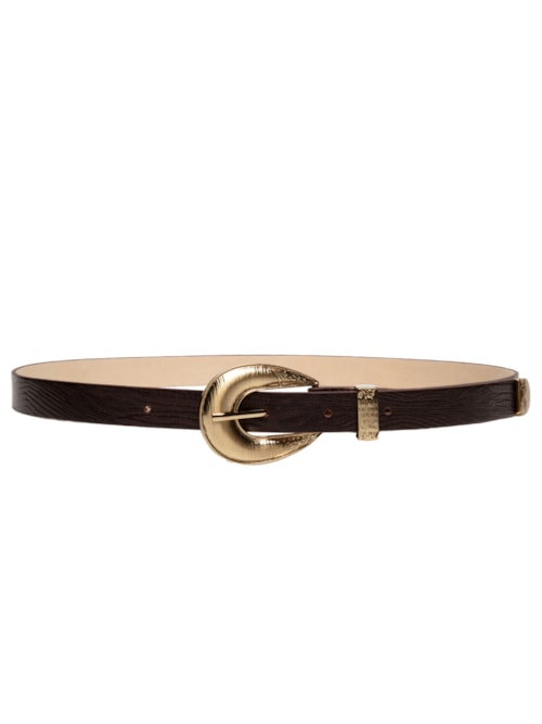 Cinto Feminino Texturizado Em Couro Com Fivela Maxi - Marrom