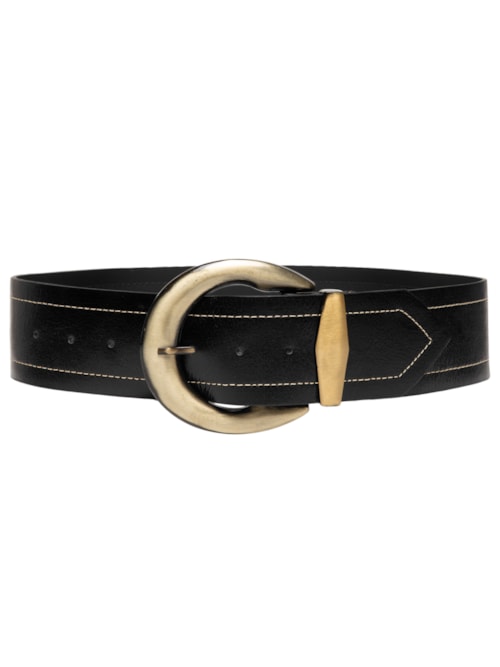 Cinto Grosso Feminino Em Couro - Preto