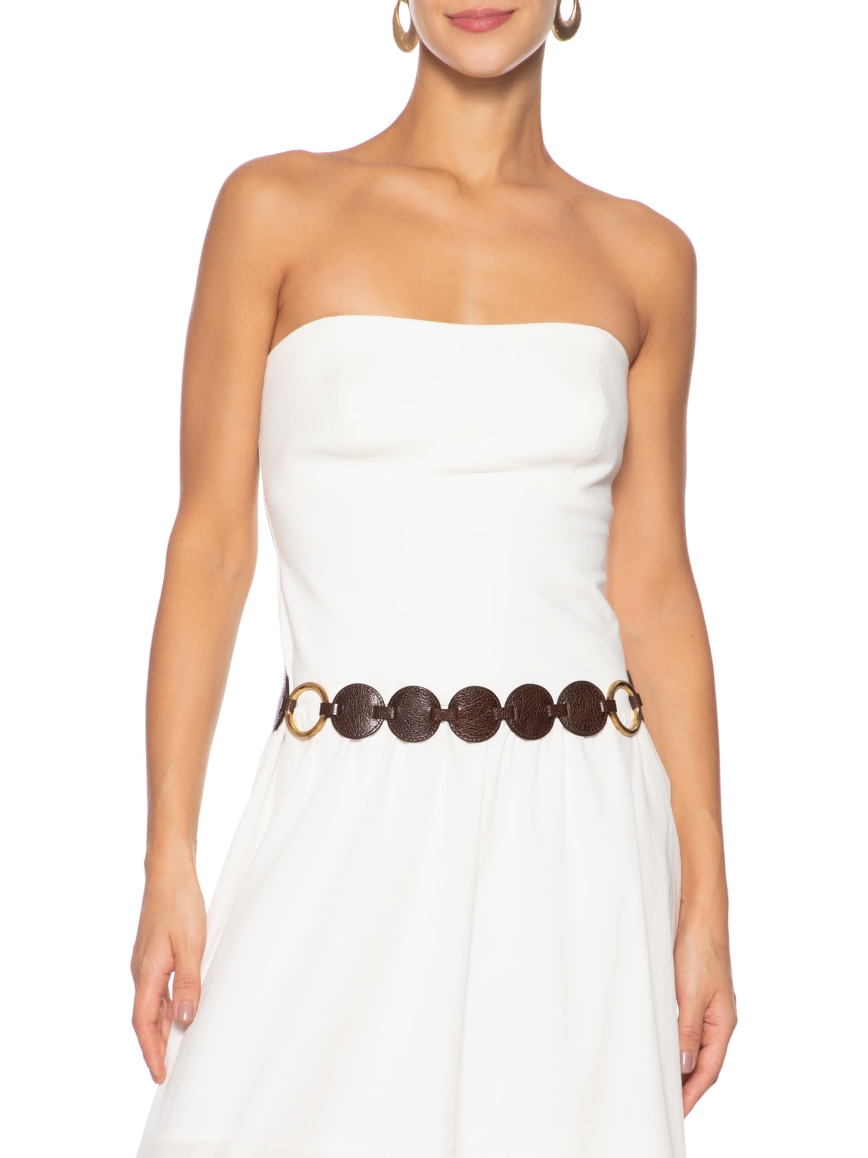 Cinto Marrom Couro Worn Largo Peças Redondas Marrom Arezzo