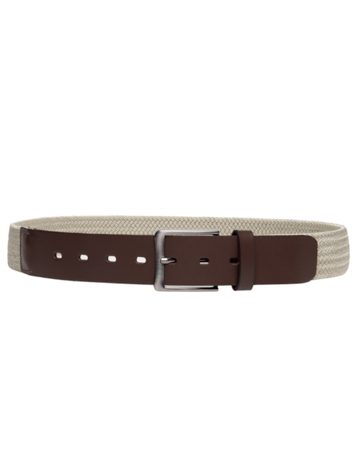 Cinto Masculino Casual Em Tecido Com Fivela Em Couro – Bege