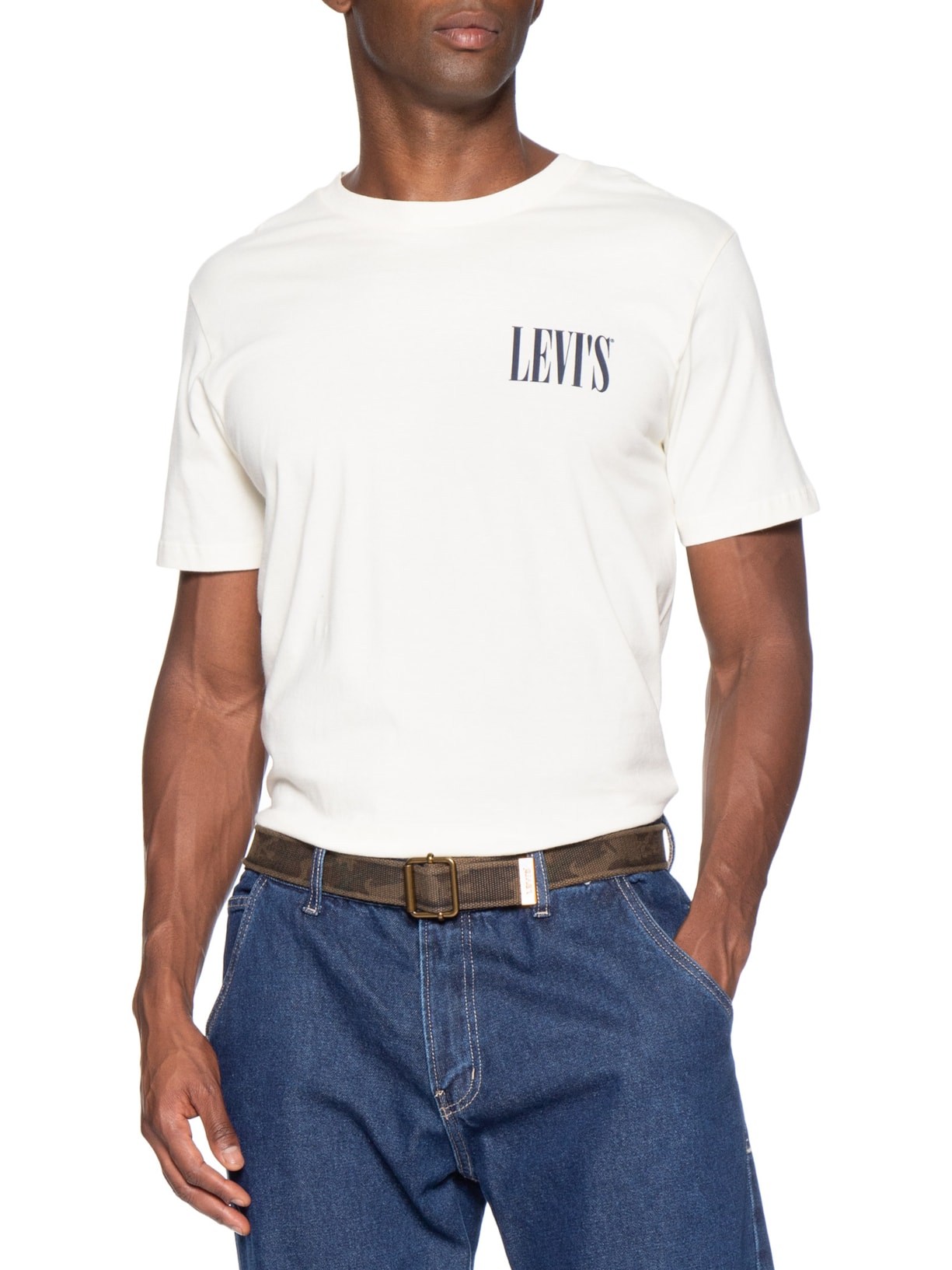 Cinto Masculino De Algodão Lavado Com Fivela Web Verde Levi's