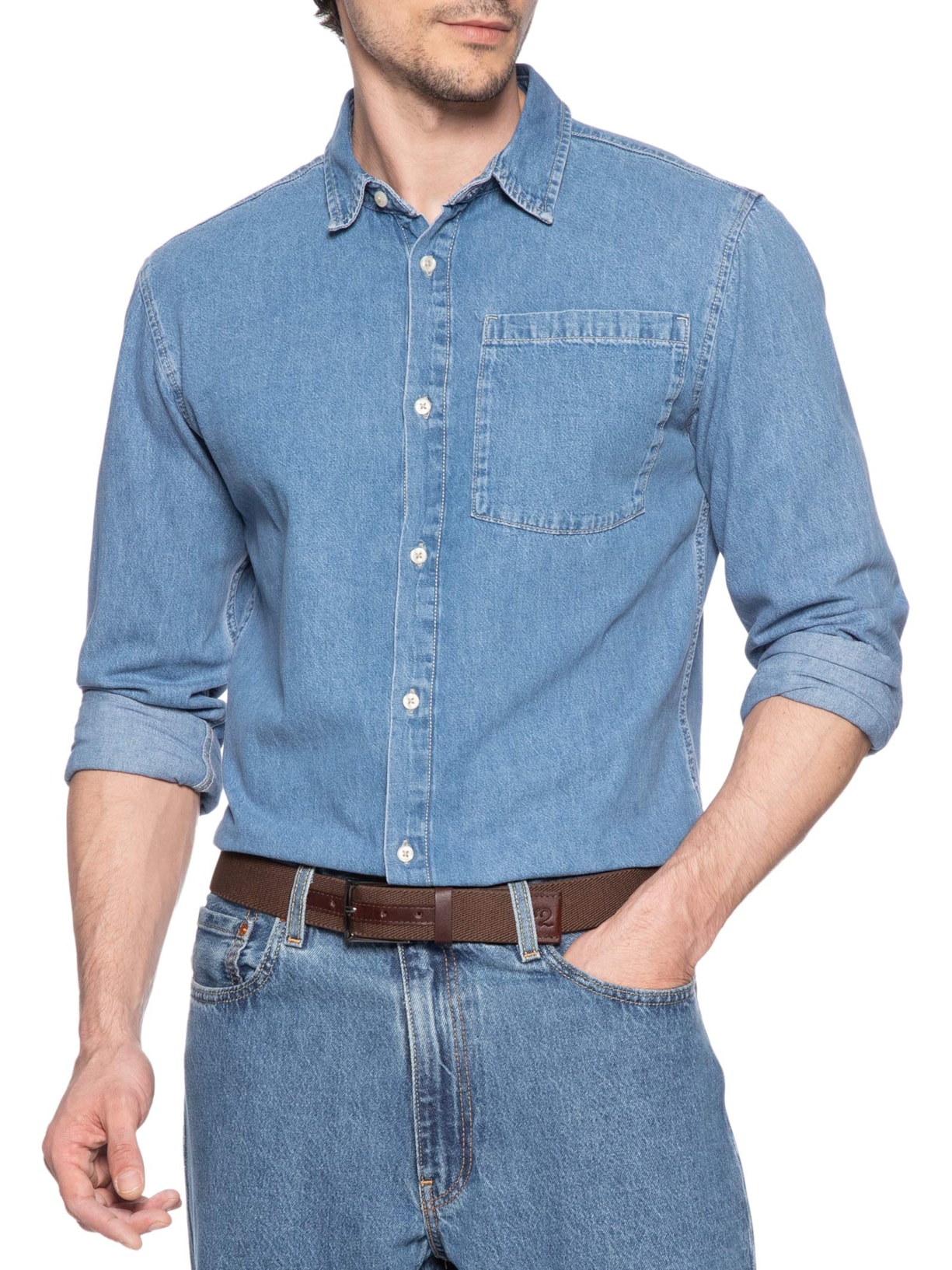 Cinto Masculino Elástico Com Couro Marrom '2 Essential