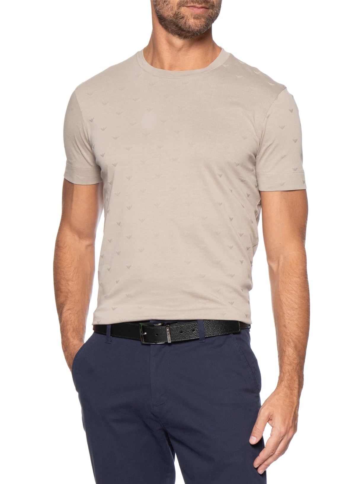 Cinto Masculino Reversível Estampado Em Couro Palmellato Preto Emporio Armani