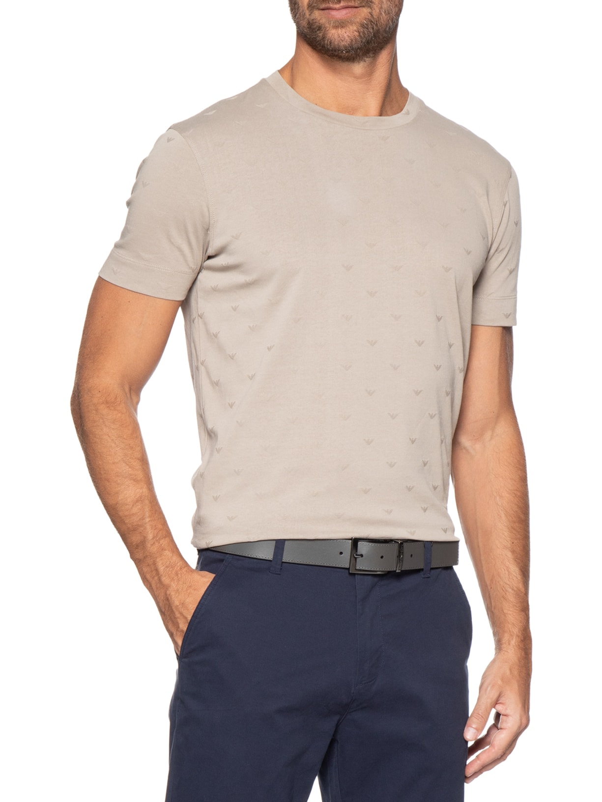 Cinto Masculino Reversível Estampado Em Couro Palmellato Preto Emporio Armani