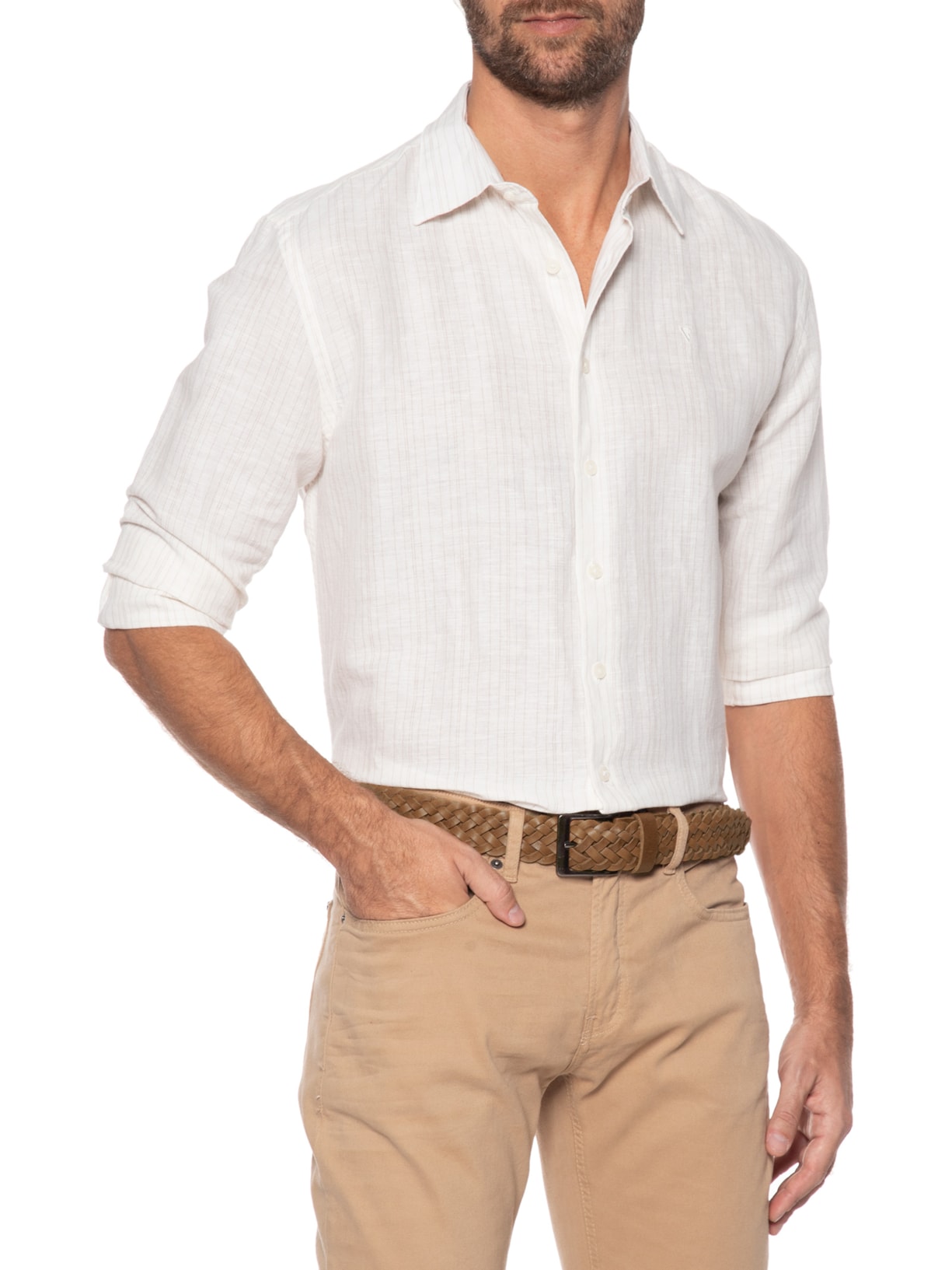 Cinto Masculino Trançado Couro Bege '2 Essential