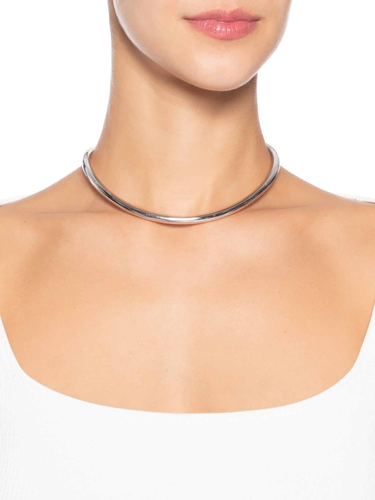 Colar Choker Tubo Metal Prateado Nádia Gimenes