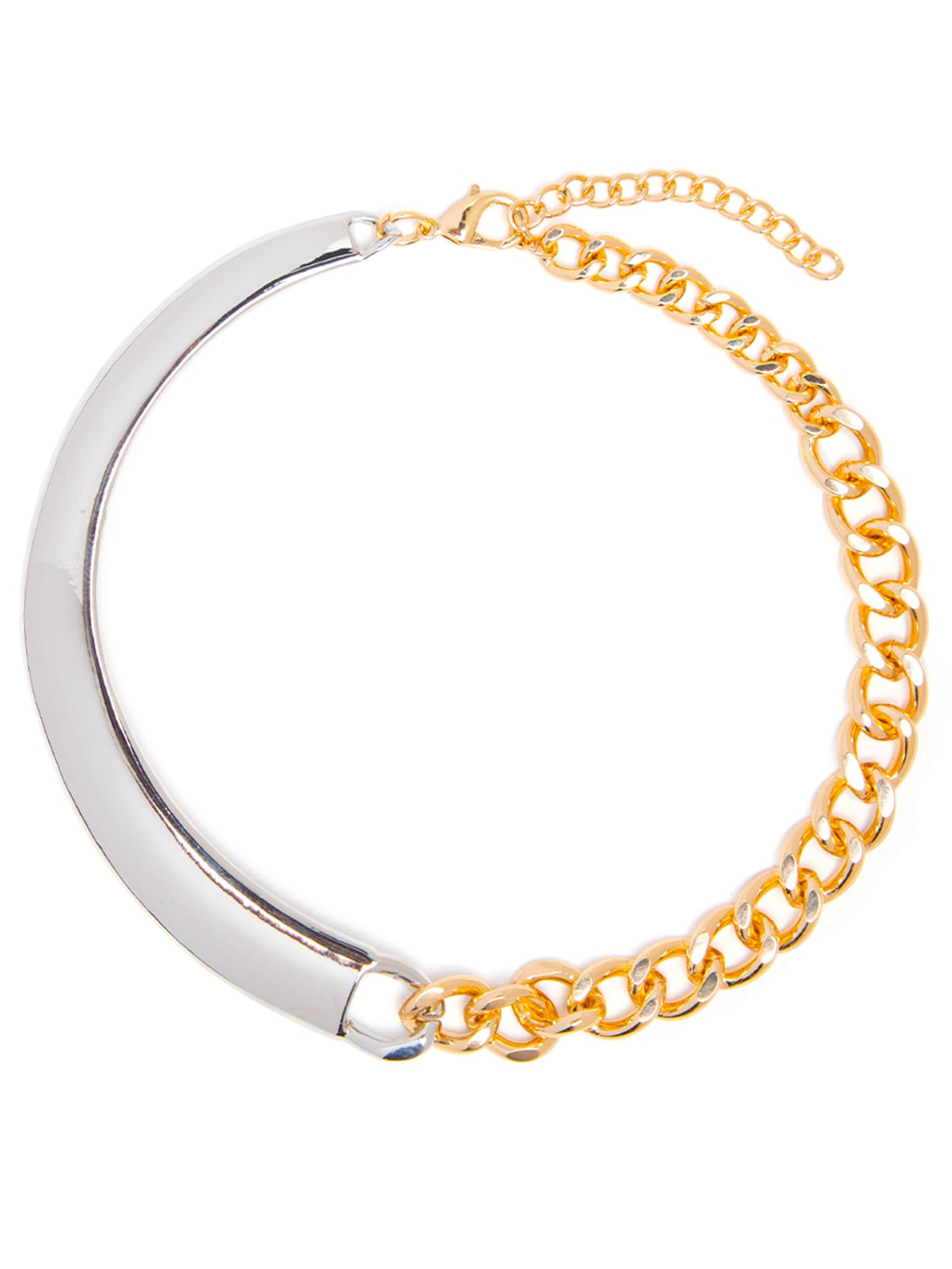 Colar Feminino Assimétrico Bicolor - Prata