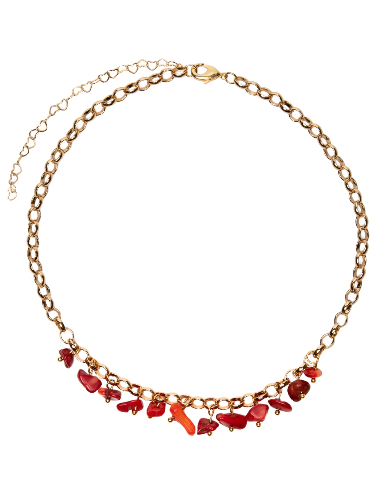 Colar Feminino Cascalho Com Pedras Naturais Coral - Vermelho