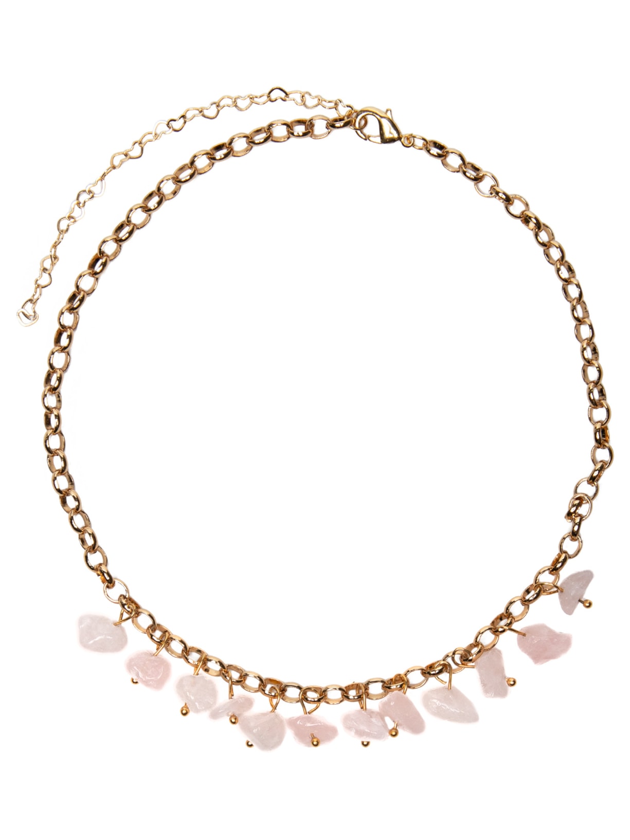 Colar Feminino Cascalho Com Pedras Naturais Quartzo Rosa - Rosa