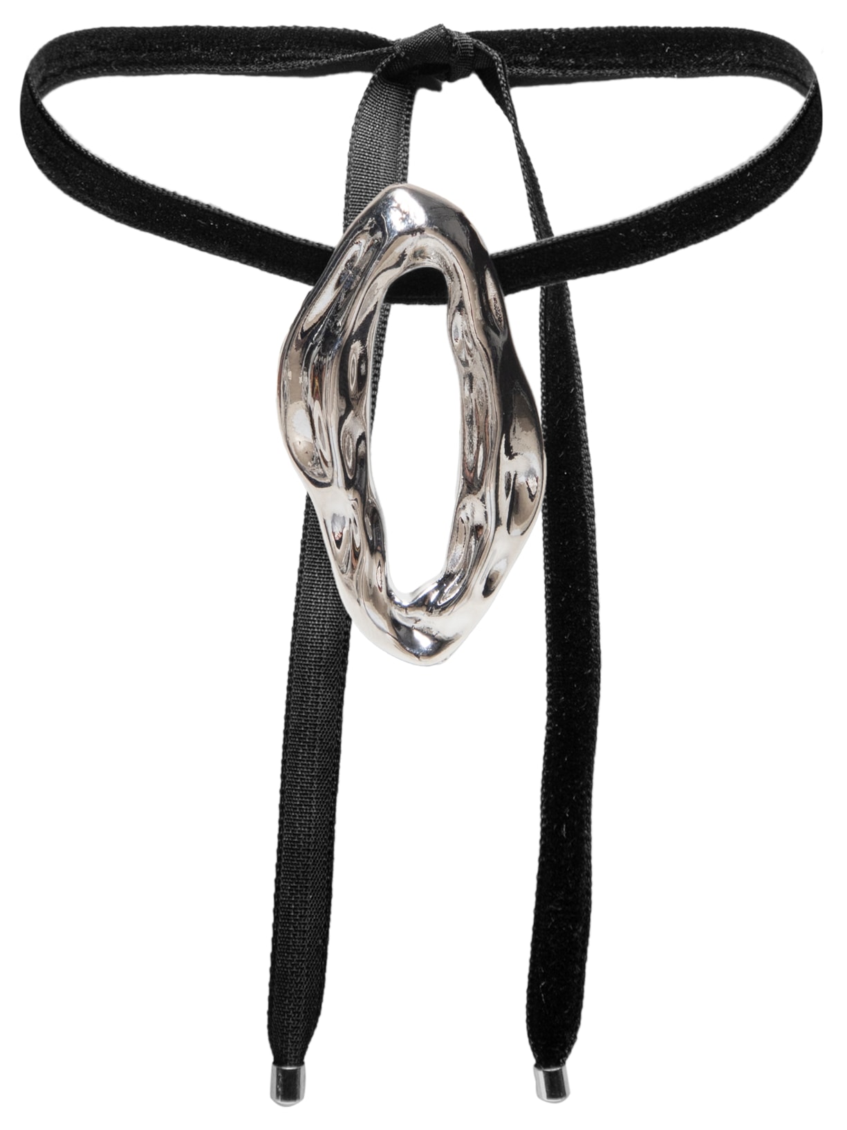 Colar Feminino Chocker Em Faixa Com Pingente Orgânico - Prata