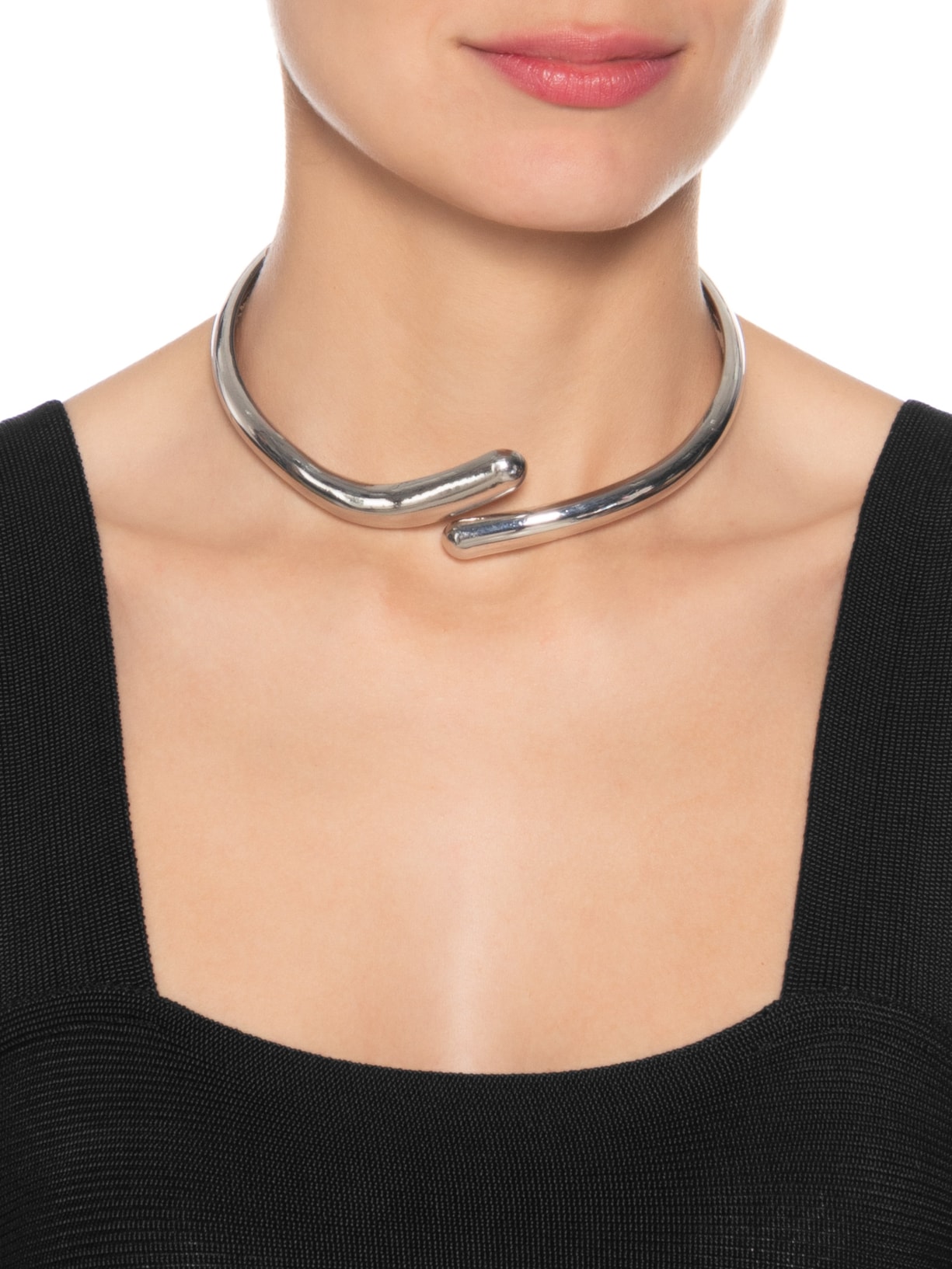 Colar Feminino Choker Assimétrica Prateado Market 33