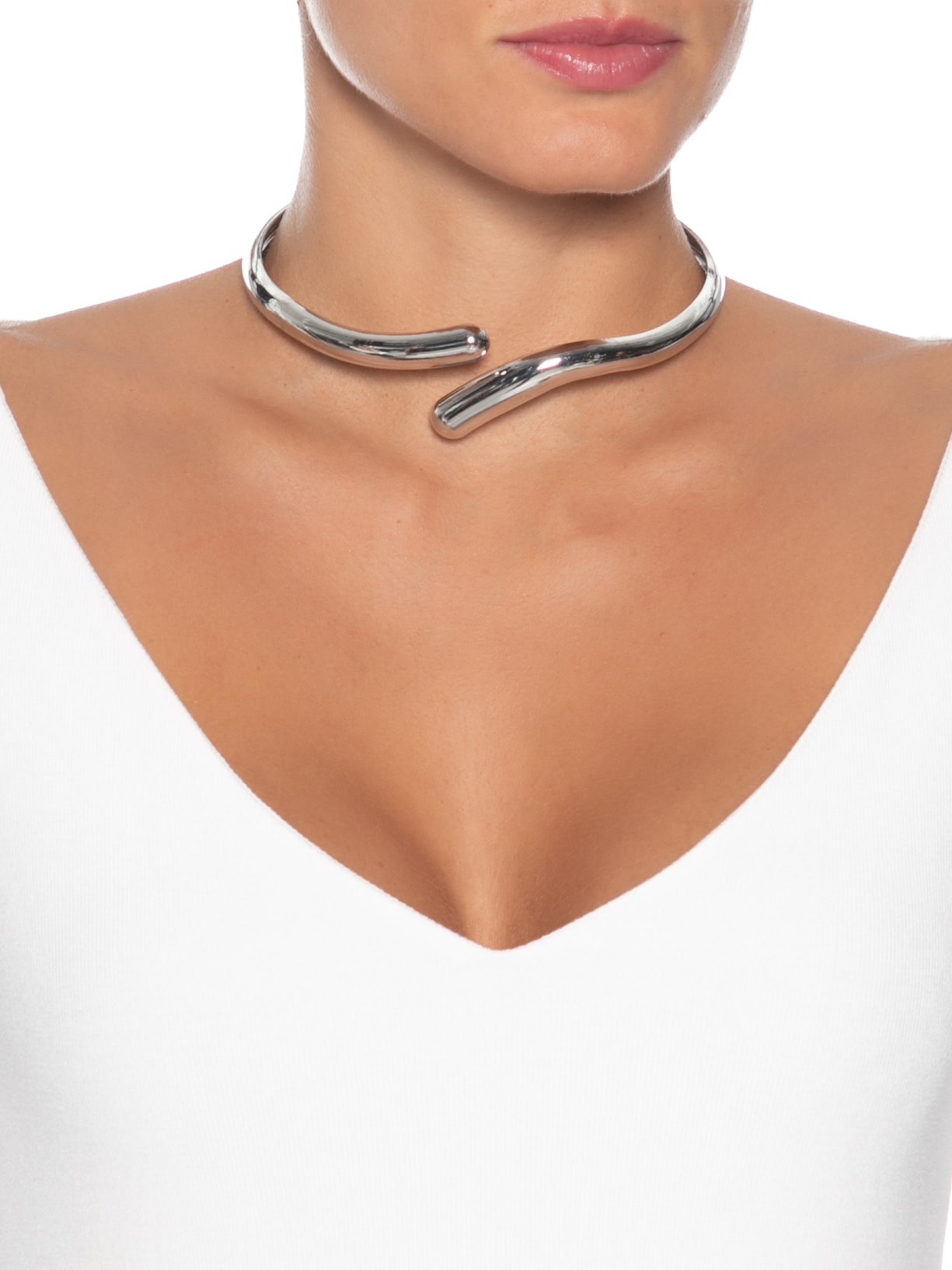 Colar Feminino Choker Prateado Market 33