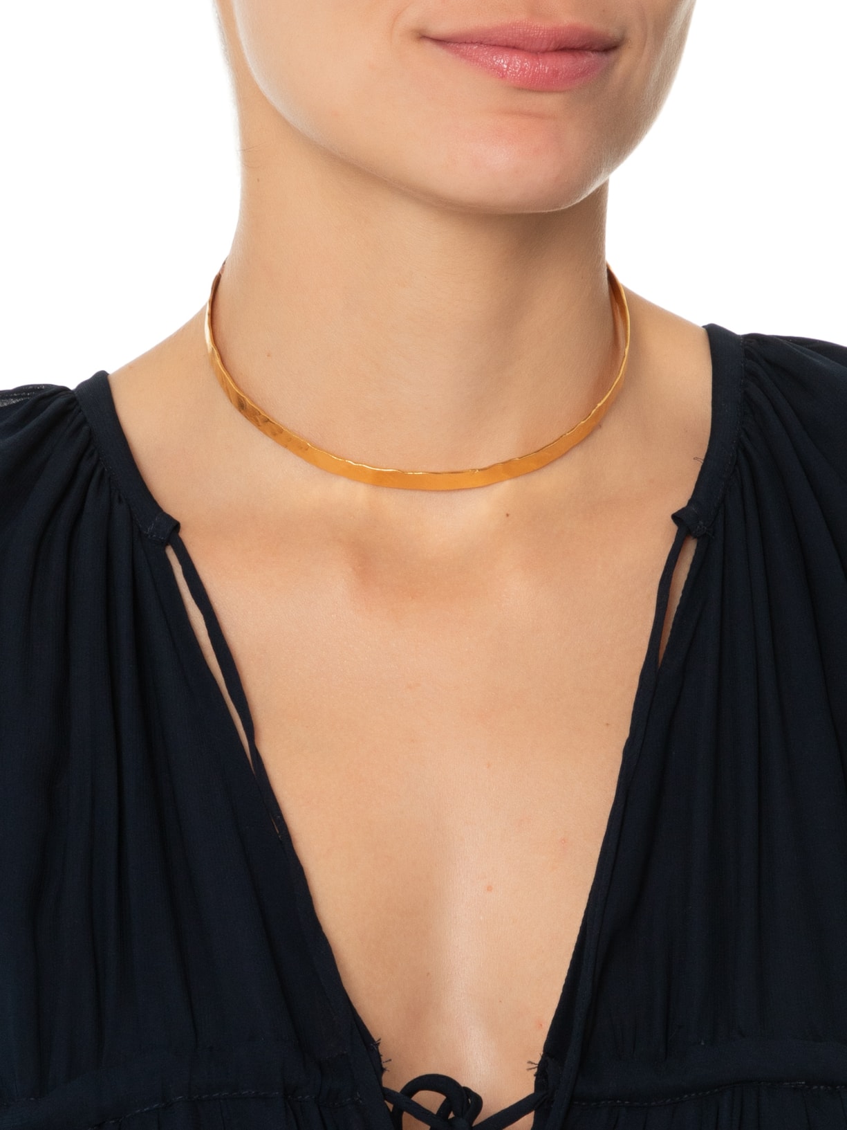 Colar Feminino Choker Slim Martelada Dourado Lilac