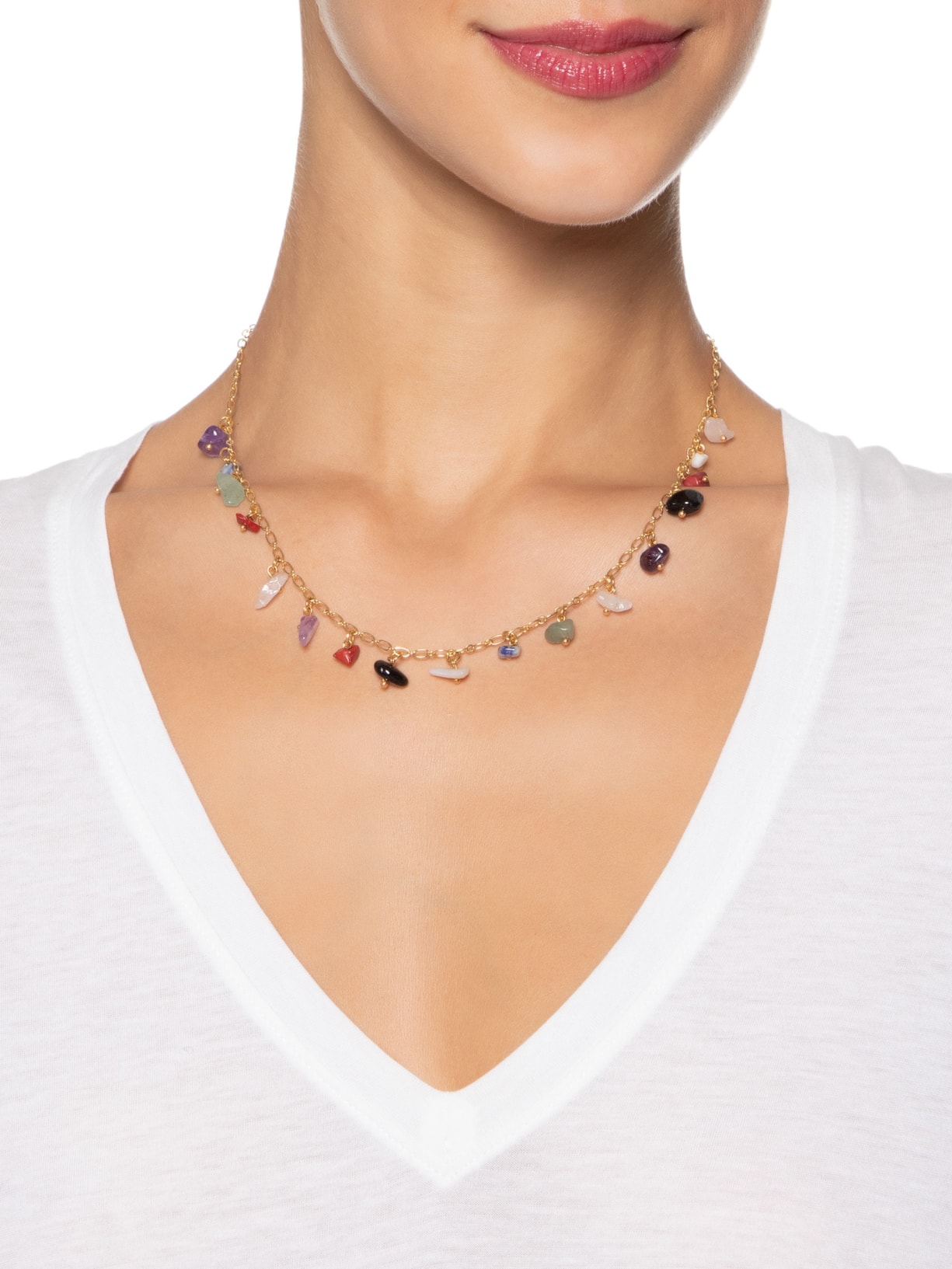 Colar Feminino Com Mix De Pedras Naturais Dourado Basiq