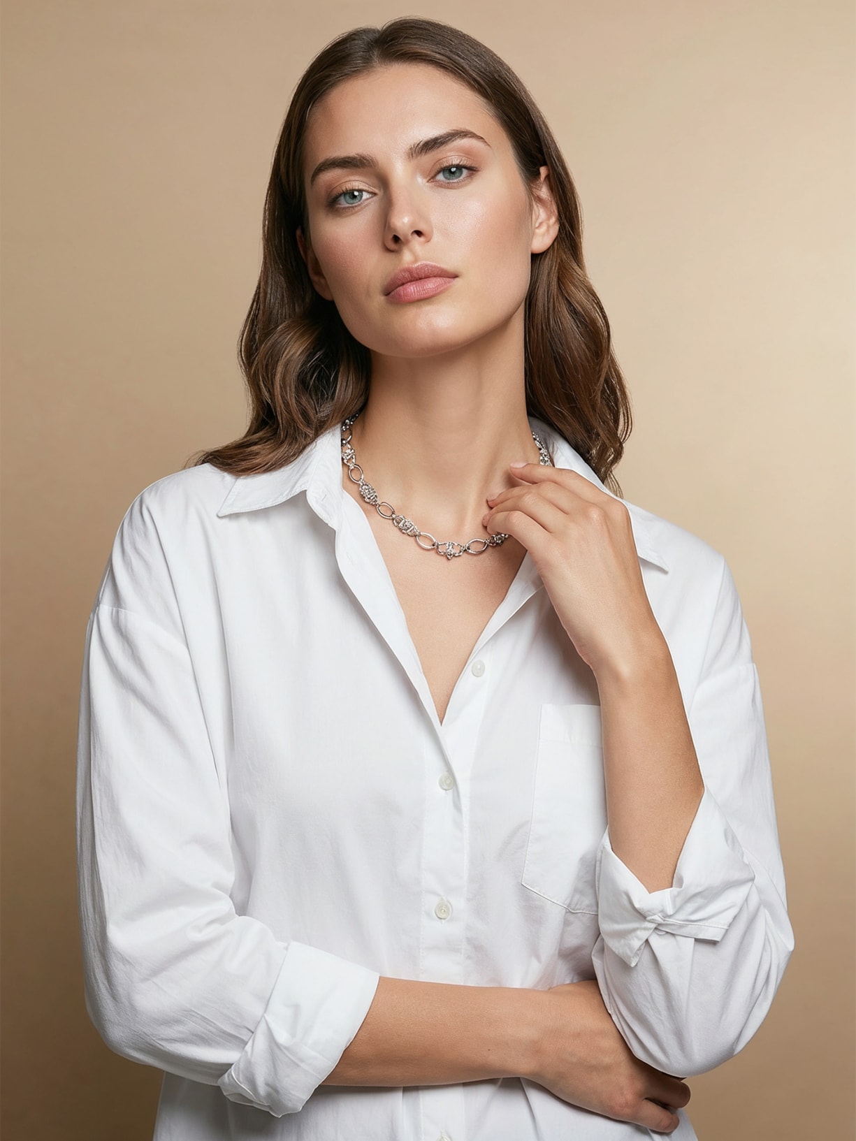 Colar Feminino Corrente Detalhada Prateado Basiq