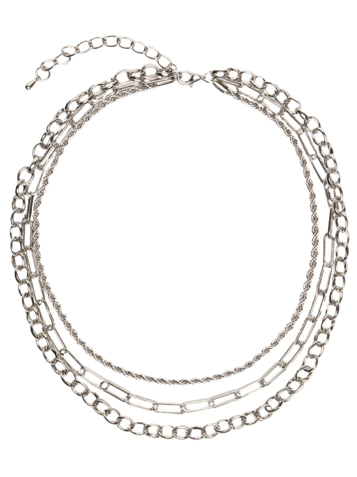 Colar Feminino Correntes Diferentes Elos - Prateado