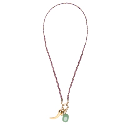 Colar Feminino Curto Dente Resina - Roxo