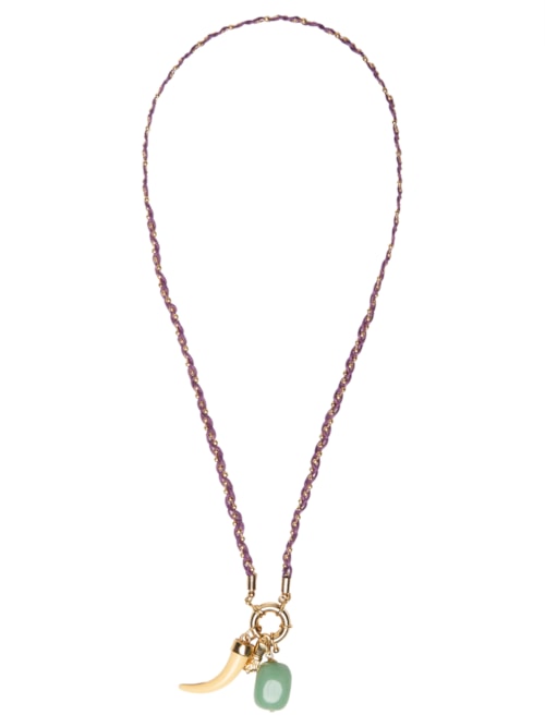 Colar Feminino Curto Dente Resina - Roxo
