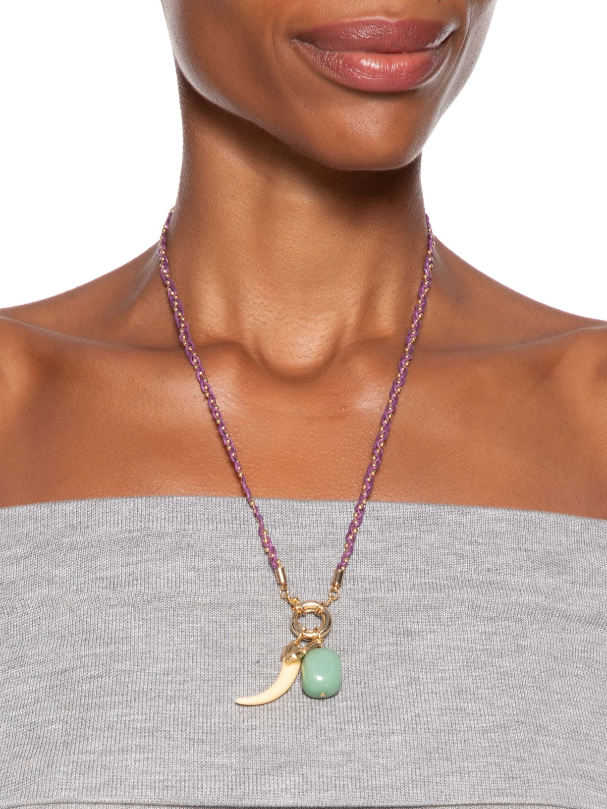 Colar Feminino Curto Dente Resina Roxo Maria Filó