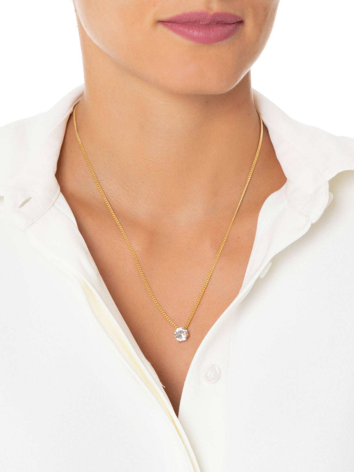 Colar Feminino Curto Ponto De Luz Pedra Branca Dourado Nádia Gimenes