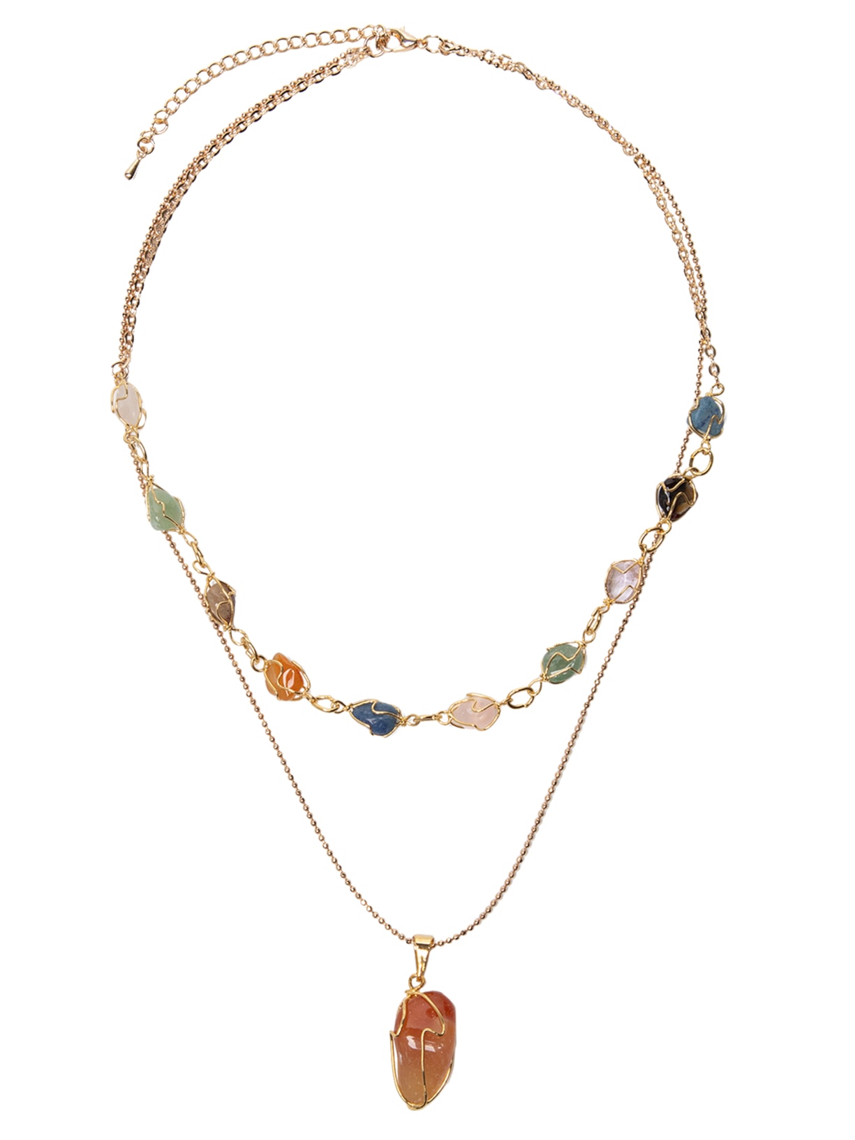 Colar Feminino Duplo Com Pedras Naturais - Marrom