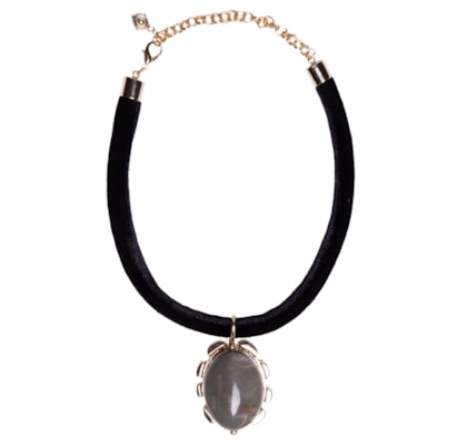 Colar Feminino Em Veludo Com Pingente - Cinza