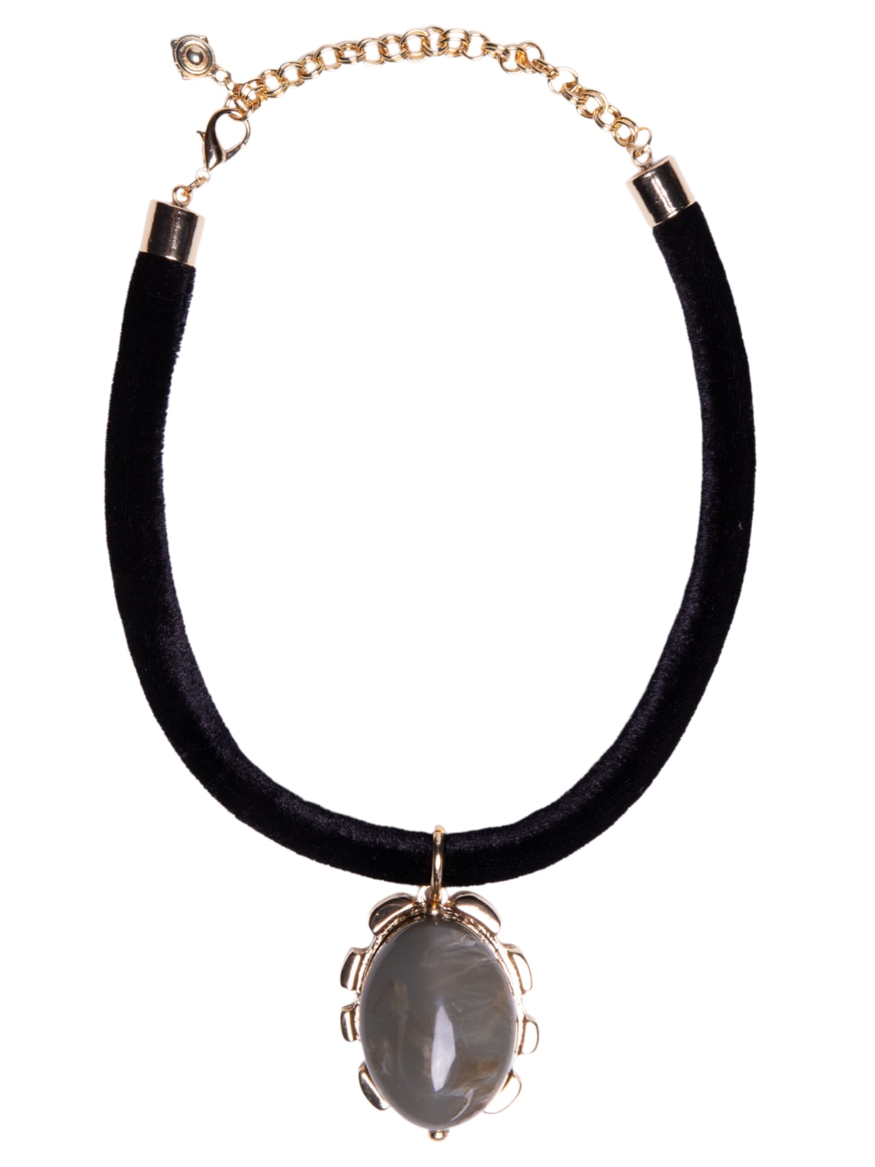 Colar Feminino Em Veludo Com Pingente - Cinza