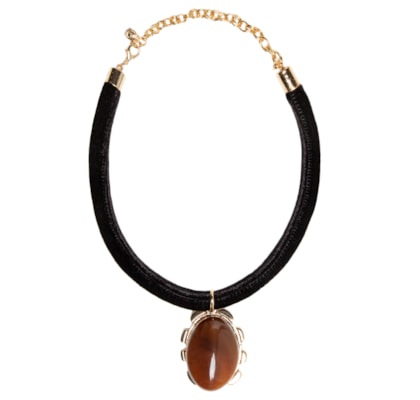 Colar Feminino Em Veludo Com Pingente - Marrom