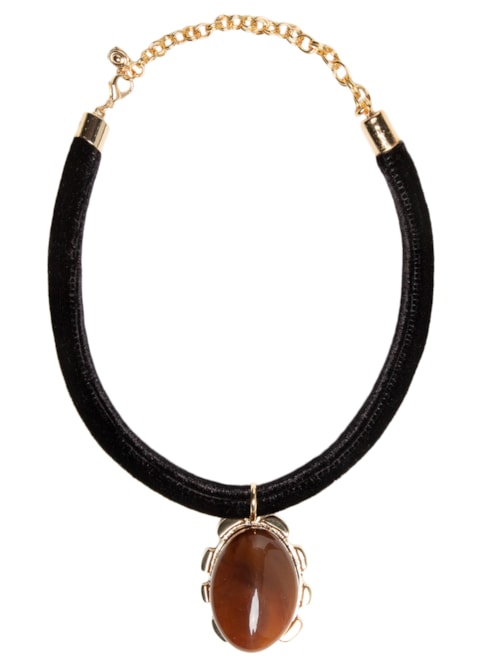 Colar Feminino Em Veludo Com Pingente - Marrom