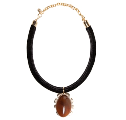 Colar Feminino Em Veludo Com Pingente - Marrom