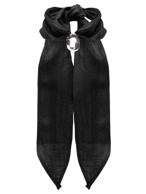 Colar Feminino Fenda Prateado Com Lenço - Preto