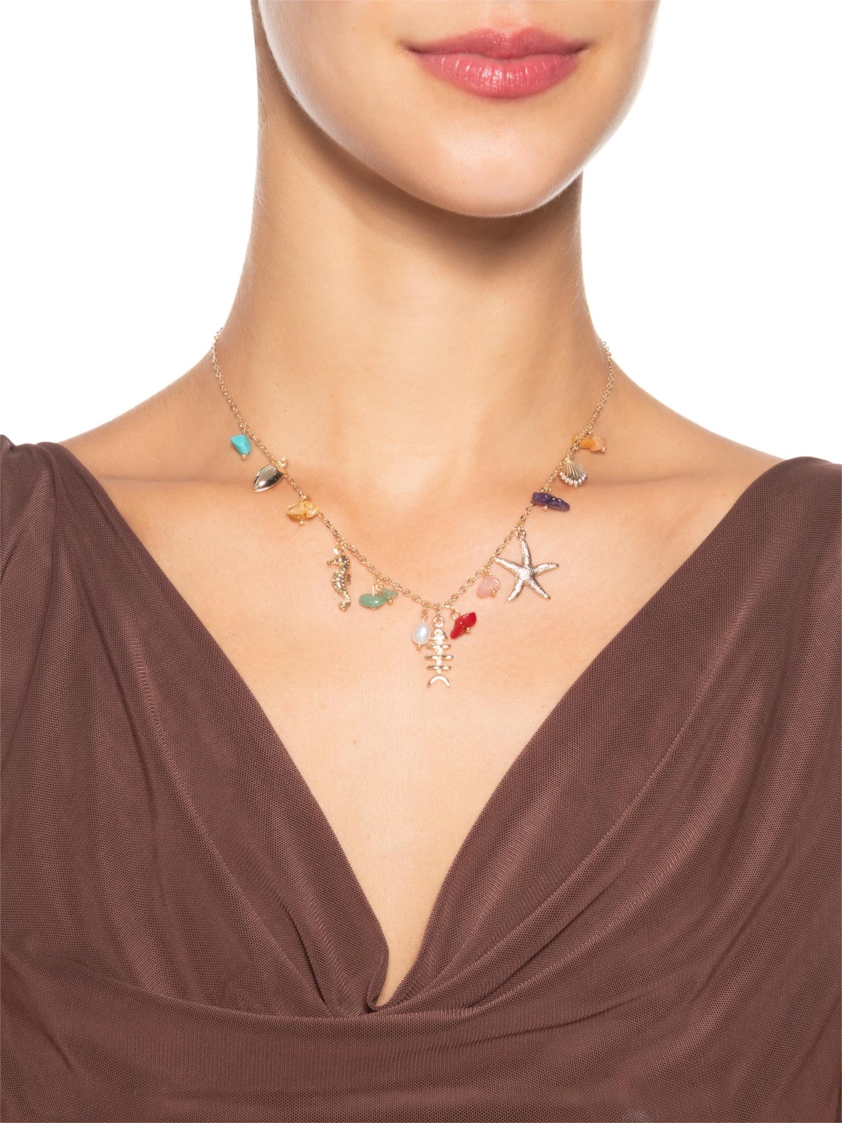 Colar Feminino Fundo Do Mar Dourado Market 33