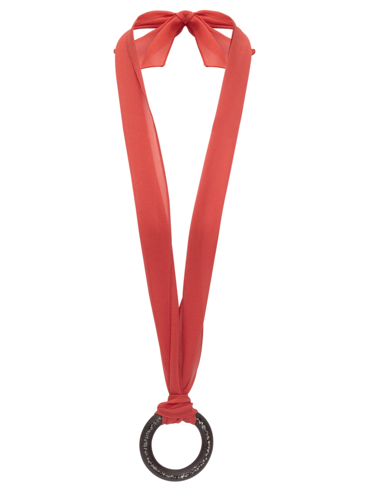 Colar Feminino Lenço De Seda C/ Argola - Laranja