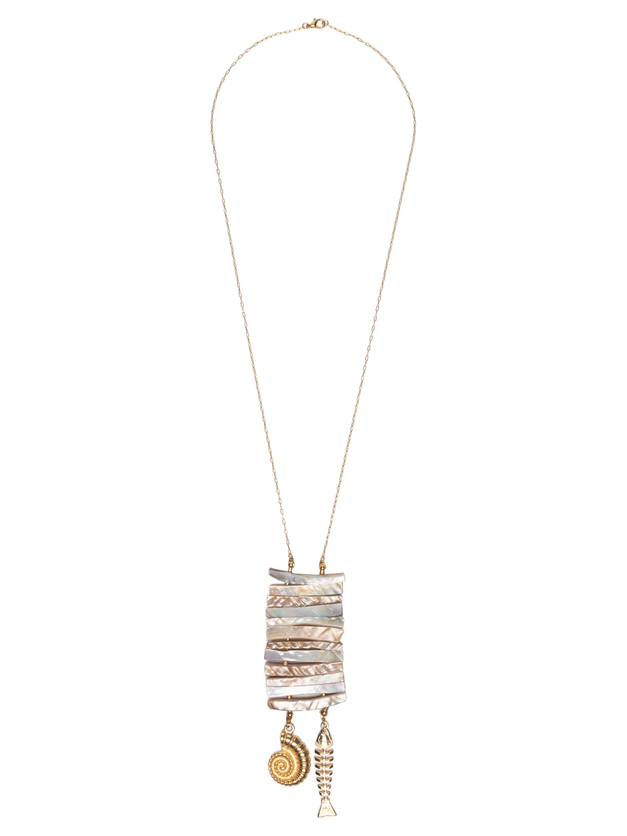 Colar Feminino Longo Estacas de Peixe Concha - Dourado