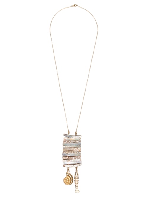 Colar Feminino Longo Estacas de Peixe Concha - Dourado
