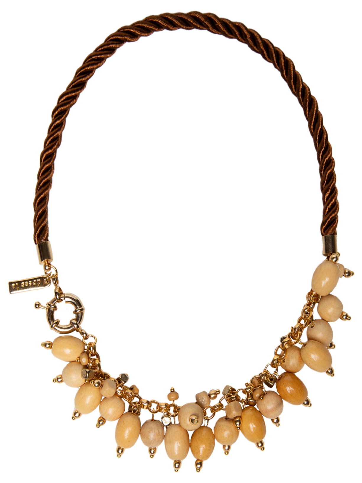 Colar Feminino Madeira Cristais - Marrom