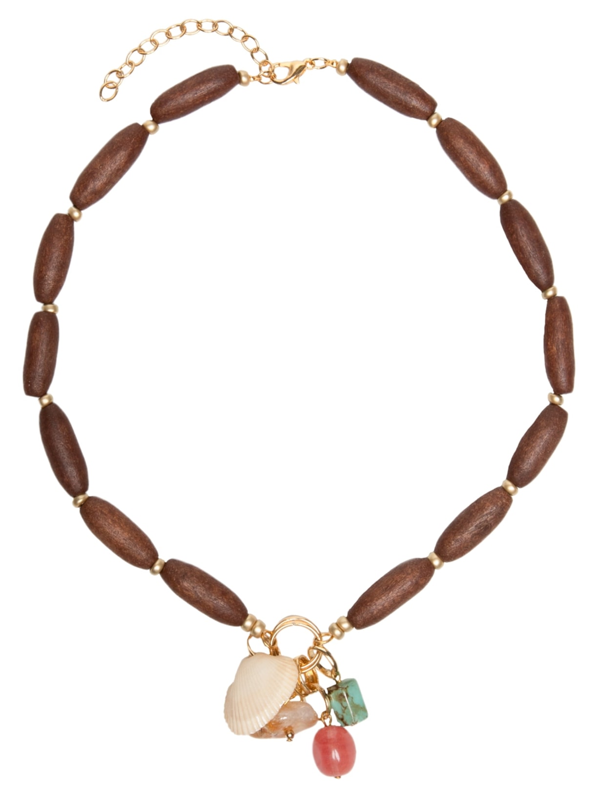 Colar Feminino Madeira Mix de Pedras - Bege