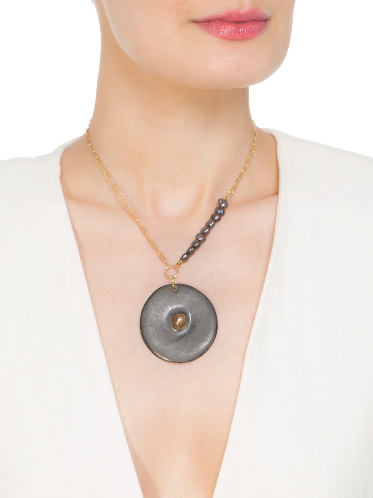 Colar Feminino Mamilo Cerâmica Perla Dourado Ímpar Ateliê