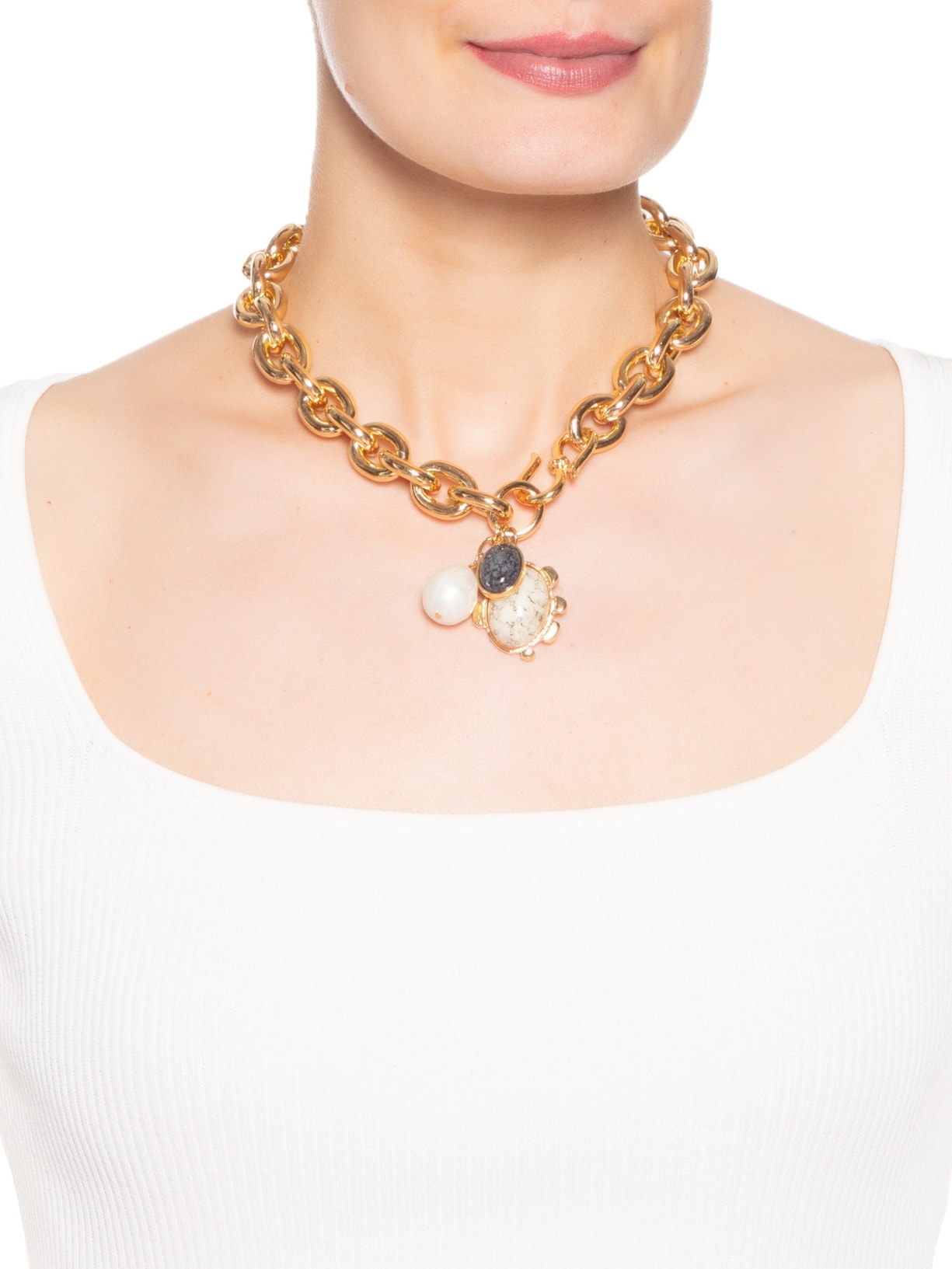 Colar Feminino Maxi Corrente Com Pingentes Dourado '2Essential