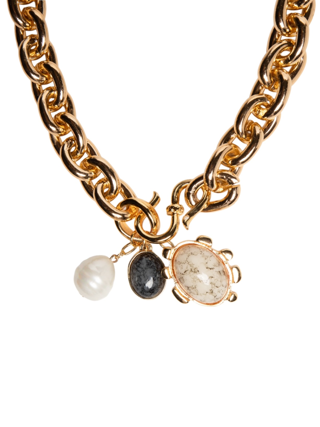 Colar Feminino Maxi Corrente Com Pingentes Dourado '2Essential