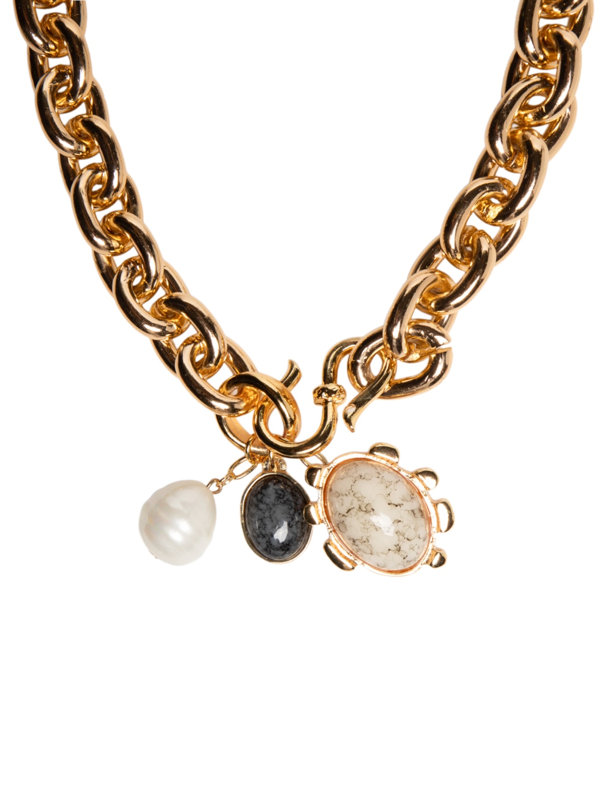 Colar Feminino Maxi Corrente Com Pingentes Dourado '2Essential