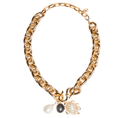 Colar Feminino Maxi Corrente Com Pingentes - Dourado