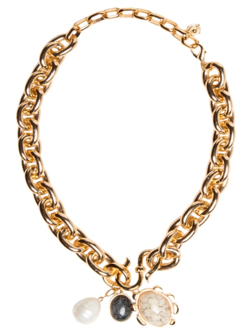 Colar Feminino Maxi Corrente Com Pingentes - Dourado