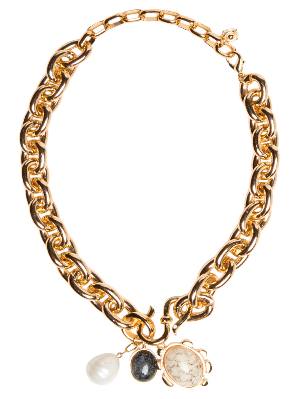 Colar Feminino Maxi Corrente Com Pingentes Dourado '2Essential