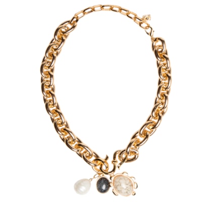 Colar Feminino Maxi Corrente Com Pingentes - Dourado