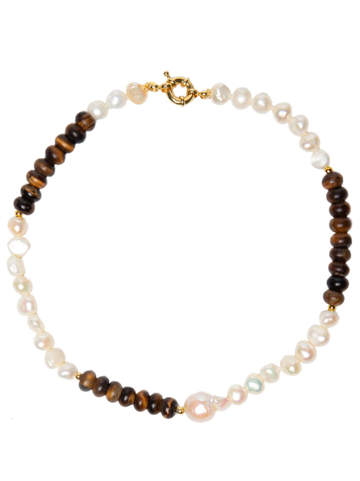 Colar Feminino Olho De Tigre Com Pérolas - Off White