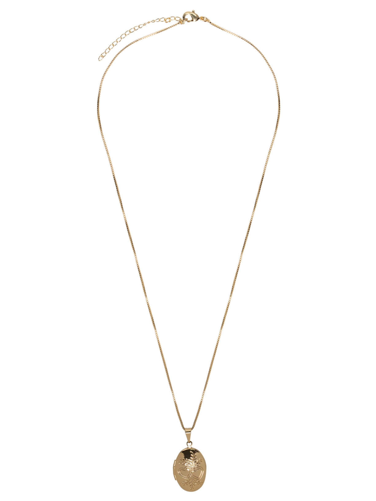 Colar Feminino Relicário Médio Oval Com Detalhe De Coração - Dourado